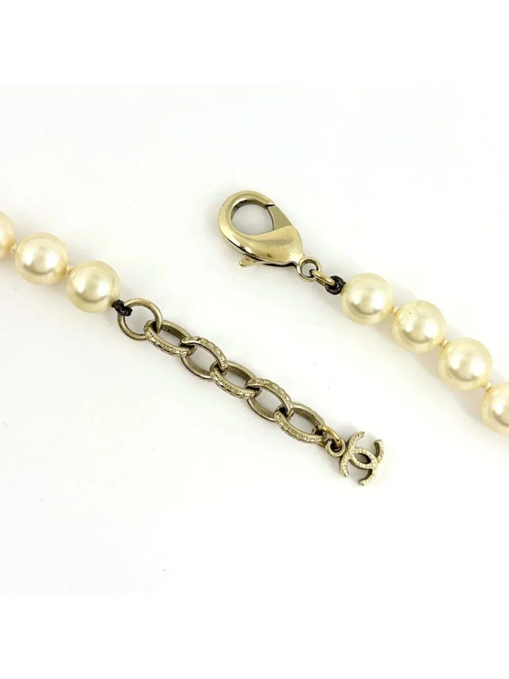Chanel CC Logo Faux Pearl Necklace Long White Light Blue